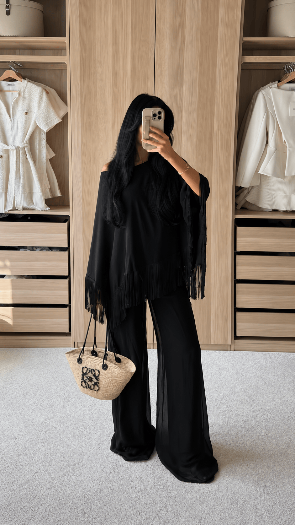 Ivorie Studio Poncho Golden Tides Fringe Poncho - Black