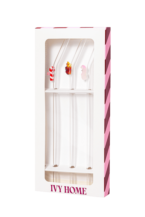 IVY HOME Christmas friends 3pk glass straws