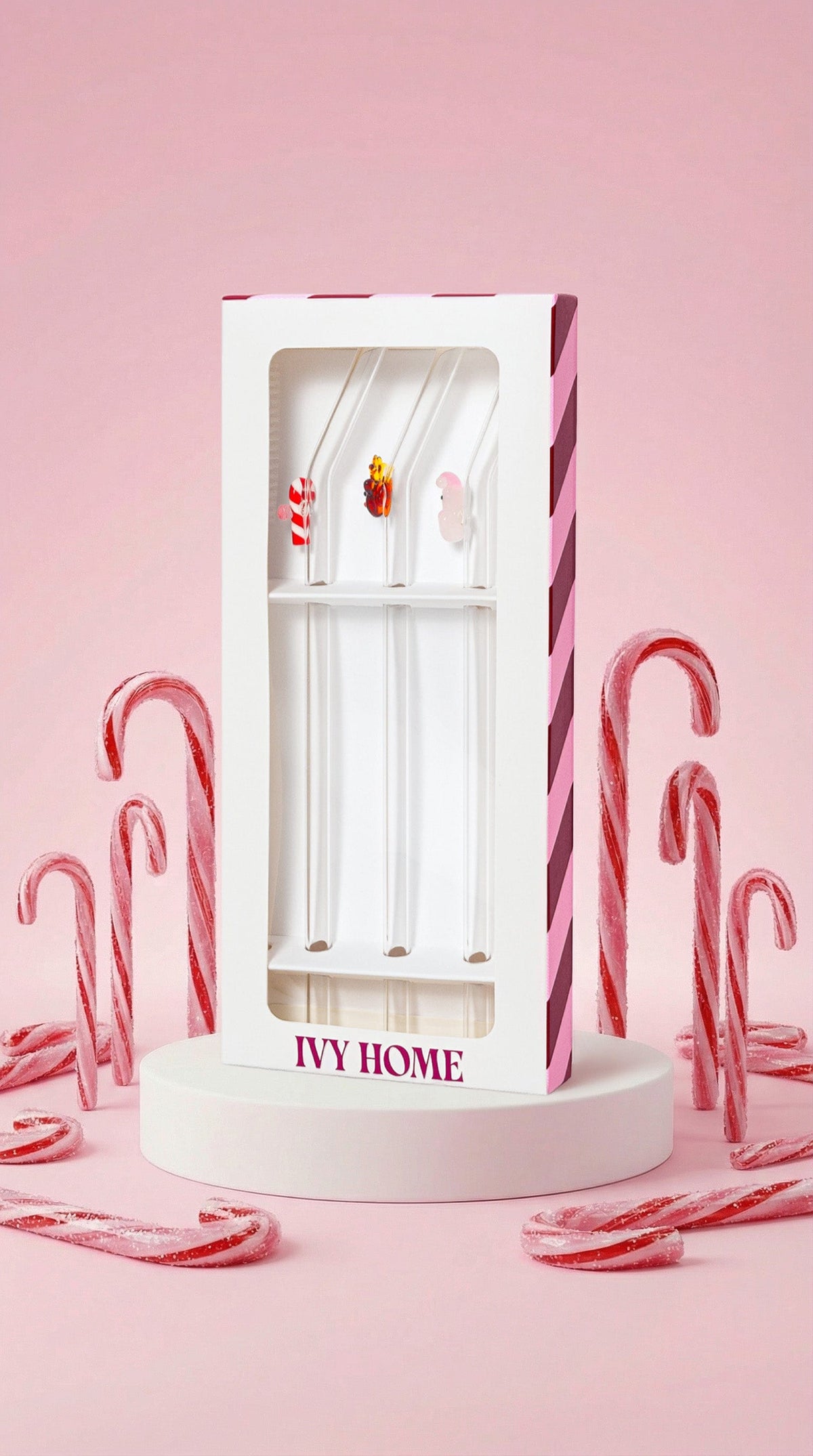 IVY HOME Christmas Friends 3pk Glass Straws